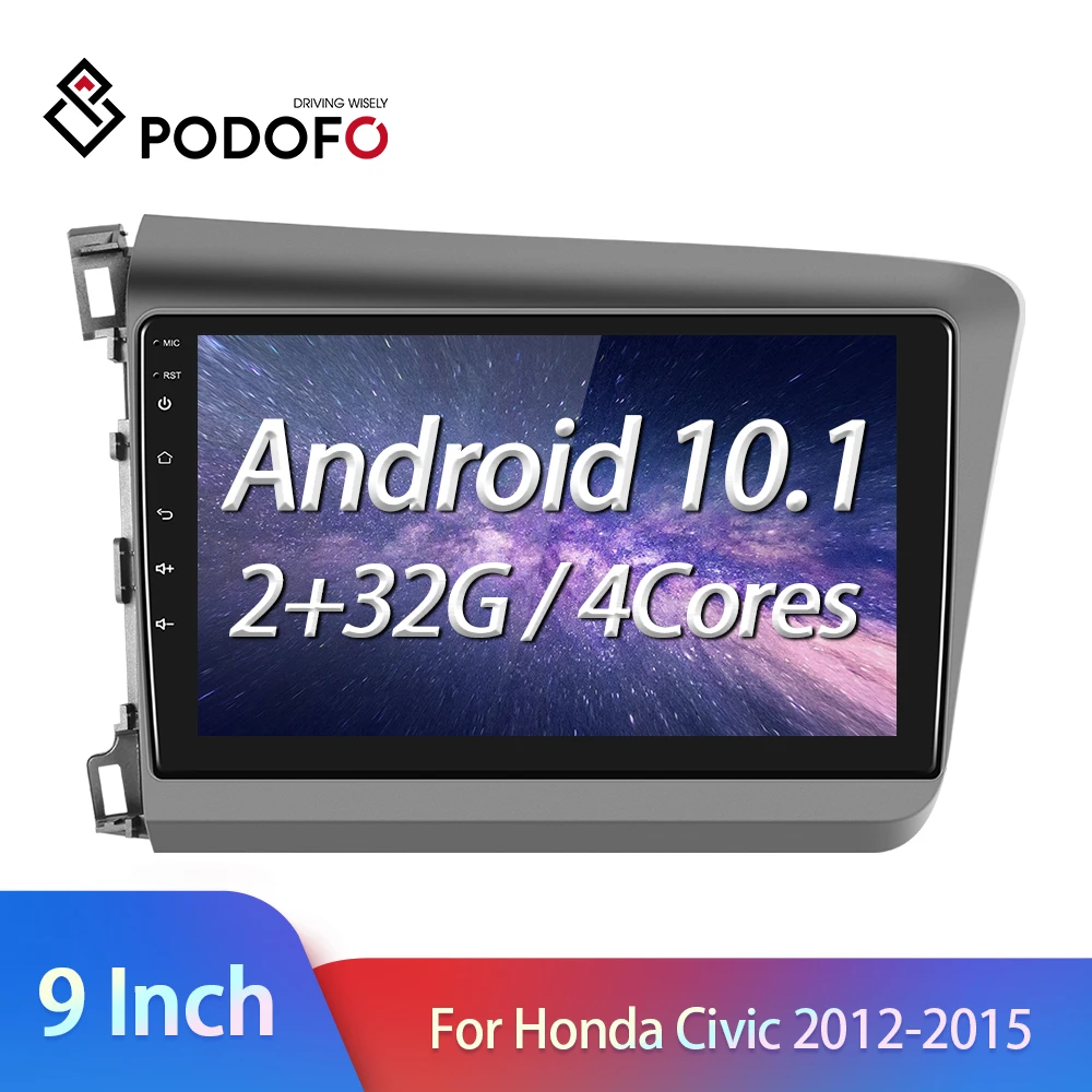 

Podofo автомобильный стерео радио Android 10 9 дюймов для Honda Civic 2012-2015 Bluetooth WiFi FM Зеркало Ссылка GPS навигация 2 Din Авторадио