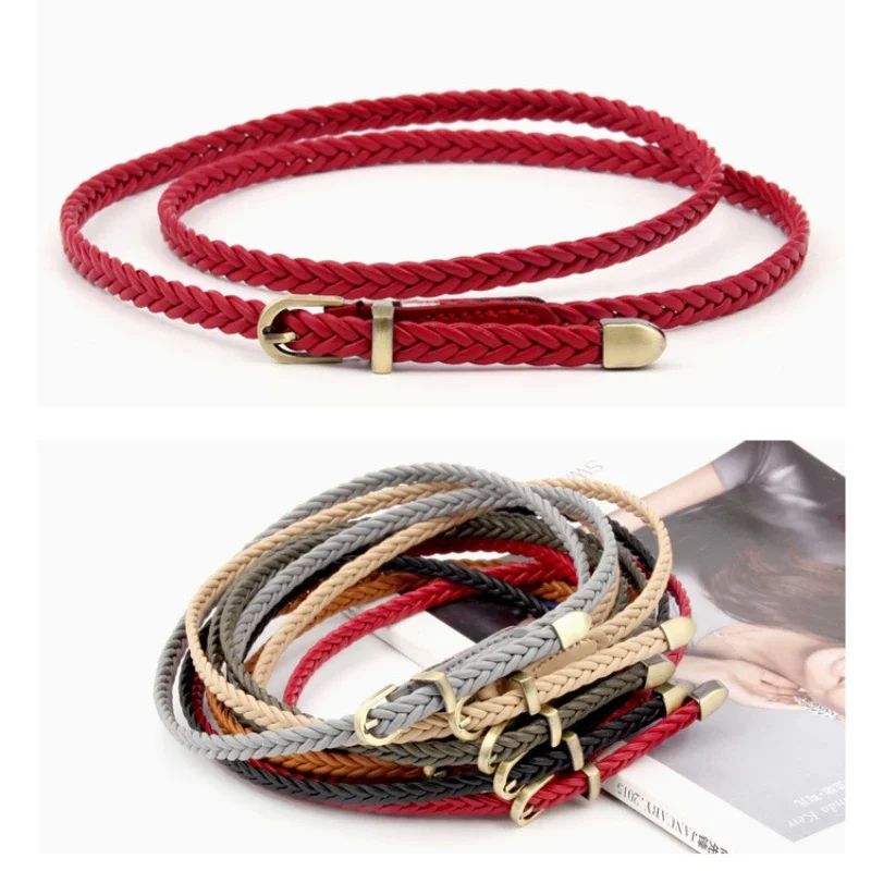 Ремень из искусственной кожи Женский коса в стиле ретро с металлической пряжкой