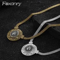 Женское Ожерелье Foxanry, винтажное ожерелье с геометрическим рисунком, Классическая цепочка до ключиц, аксессуары для подарка