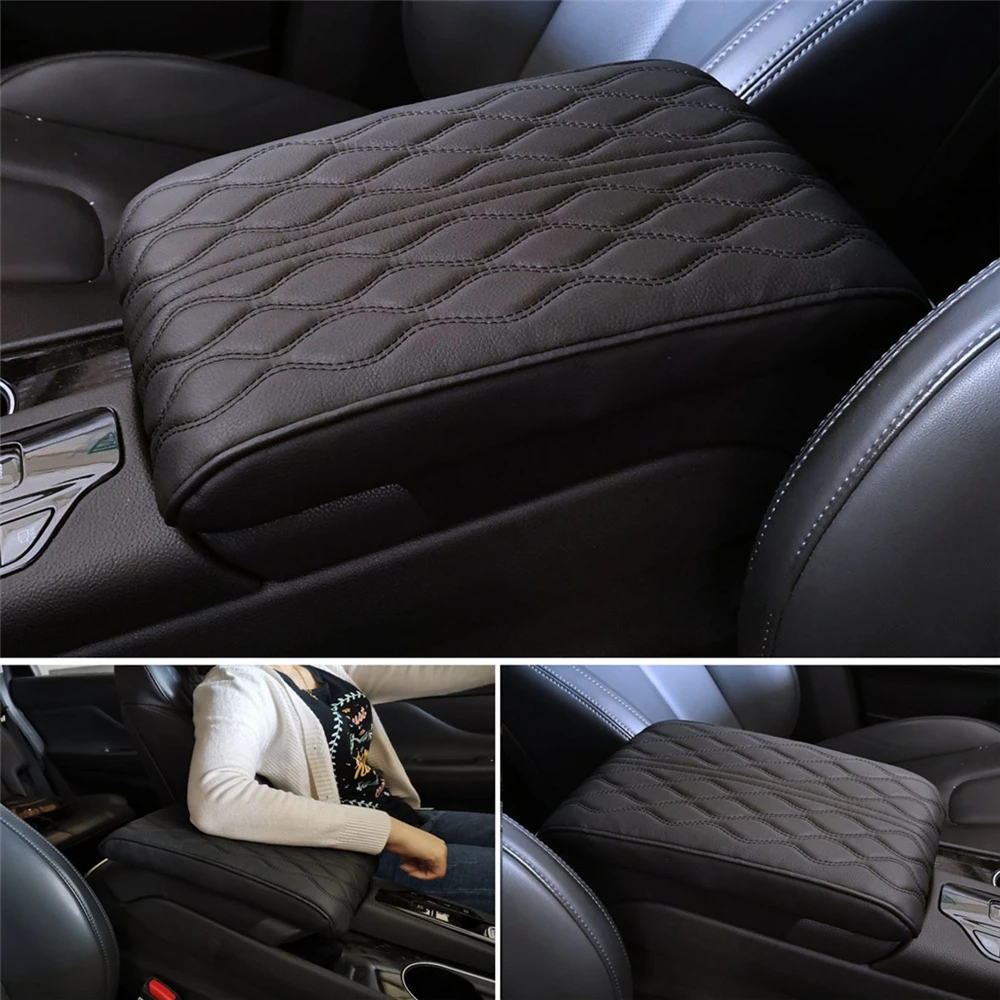 

Wave Embroider PU Leather Car Armrest Mat Center Console Arm Rest Protection Cushion Auto Armrests Storage Box Cover Pad