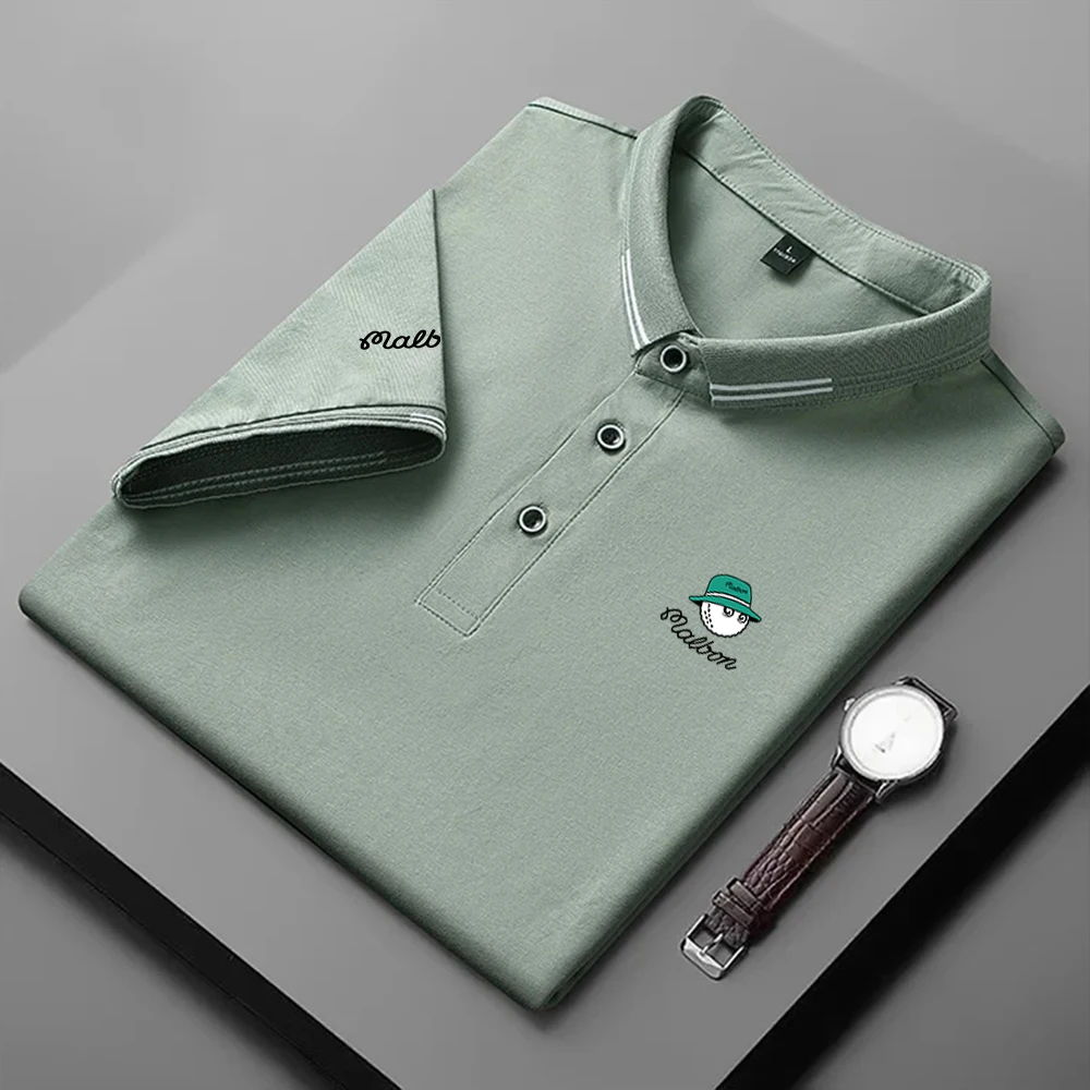 Golf Shirt for Men Summer High Quality Golf Clothing Men Stripe Short Sleeve Golf T-shirt Cotton Thin Business Men's Polo Shirt