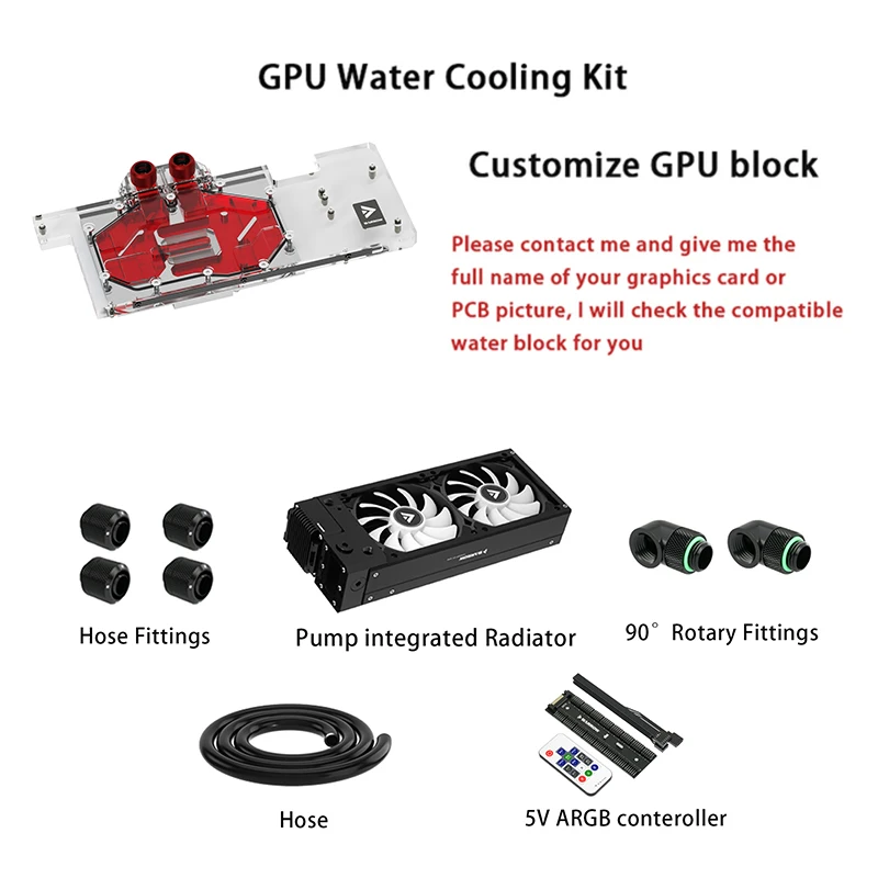 

BARROW Water Cooler kit Active Backplate pump integrated radiator+3080/3090 GPU Block+Hose fittings ID10mm+ OD13mm GCI-T2 CPI-T