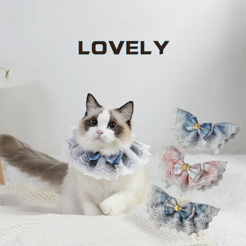

Pet Decoration Collar Fashion Jk Plaid Lace Bow Collar String Bib Necklace Neck Strap Pet Neck Accessories supplies