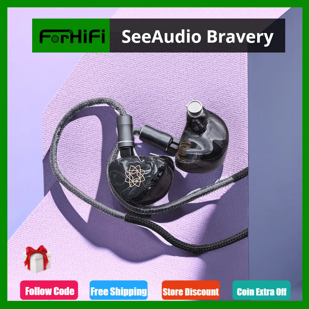 

SeeAudio Bravery 4BA HIFI In-ear Monitors Earphone IEM 4 Balanced Armature Driver Wired Earphone 2pin 3.5mm 6N OCC Hakugei cable