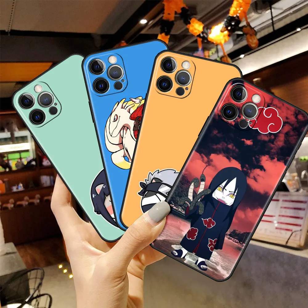 

Mobile Phones Case for Apple iPhone 13 Pro 11 12Pro 7 8 Plus SE Black Silicone XR X XS 6 6S Celular Cover Cute Cartoon Naruto