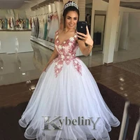 kybeliny pink flowers evening dresses scoop applique prom robe de soiree graduation celebrity vestidos fiesta women formal
