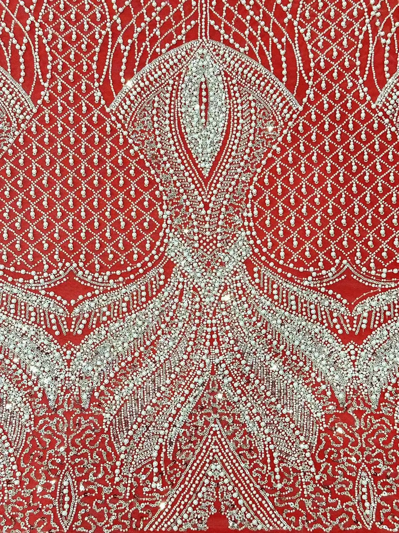 Роскошная африканская тяжелая кружевная ткань с бисером французская блестками