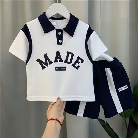 Boys' Summer Suit 2022 New Cool Handsome Boy Polo Shirt Shorts Fried Street Children's Two-Piece Suit