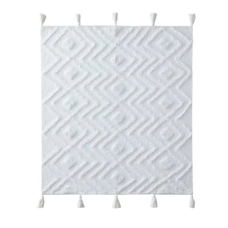 

Diamond Cotton Tufted Throw Blanket, White, Standard Throw