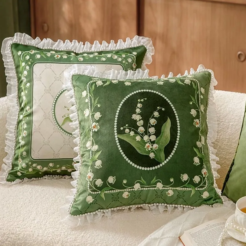 Квадратный Бархатный Чехол для подушки с цветочным рисунком наволочка ландышами