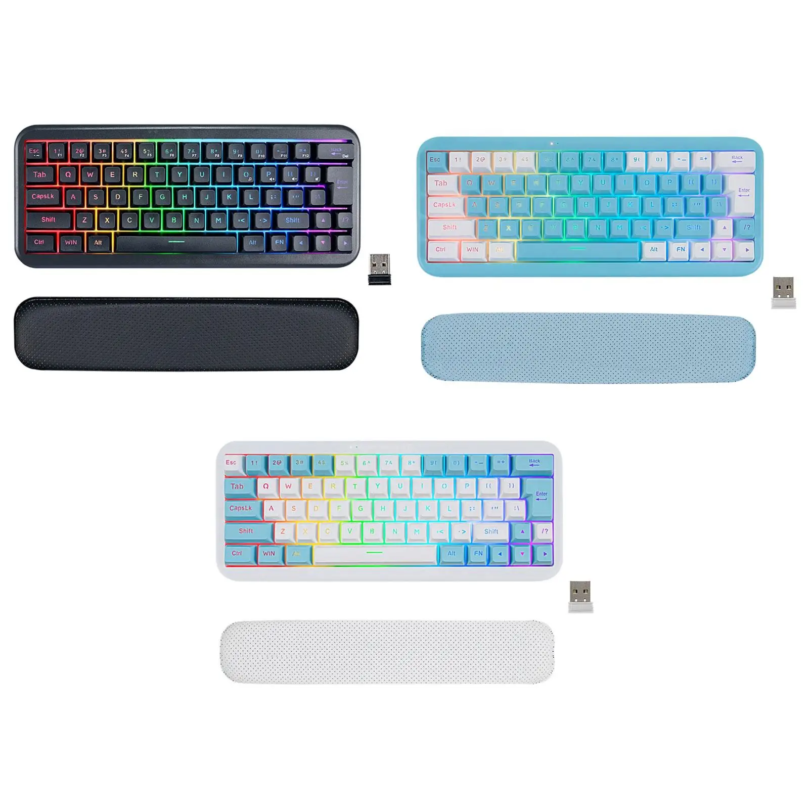 

Keyboard with Wrist Rest 6 Rechargeable RGB USB Receiver Hot Swappable 1850mAh Compact Full Size Lightweight for Laptop