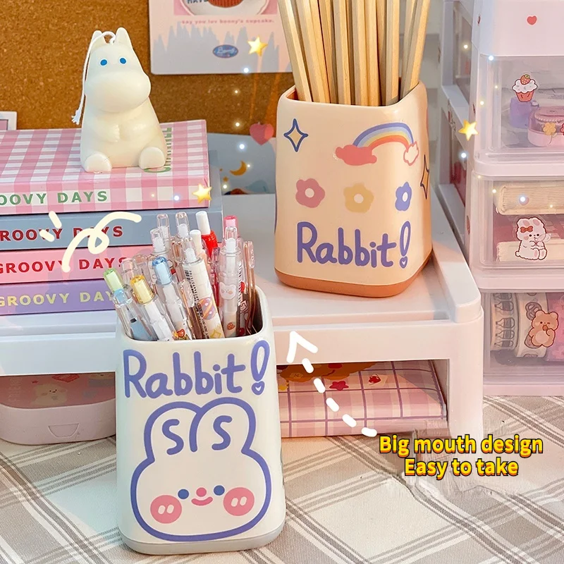 

Kawaii Creative Pen Holder Cute Macaron Desktop Stationery Storage Boxes Bins Organizer Makeup Brush Storage Bucket Container