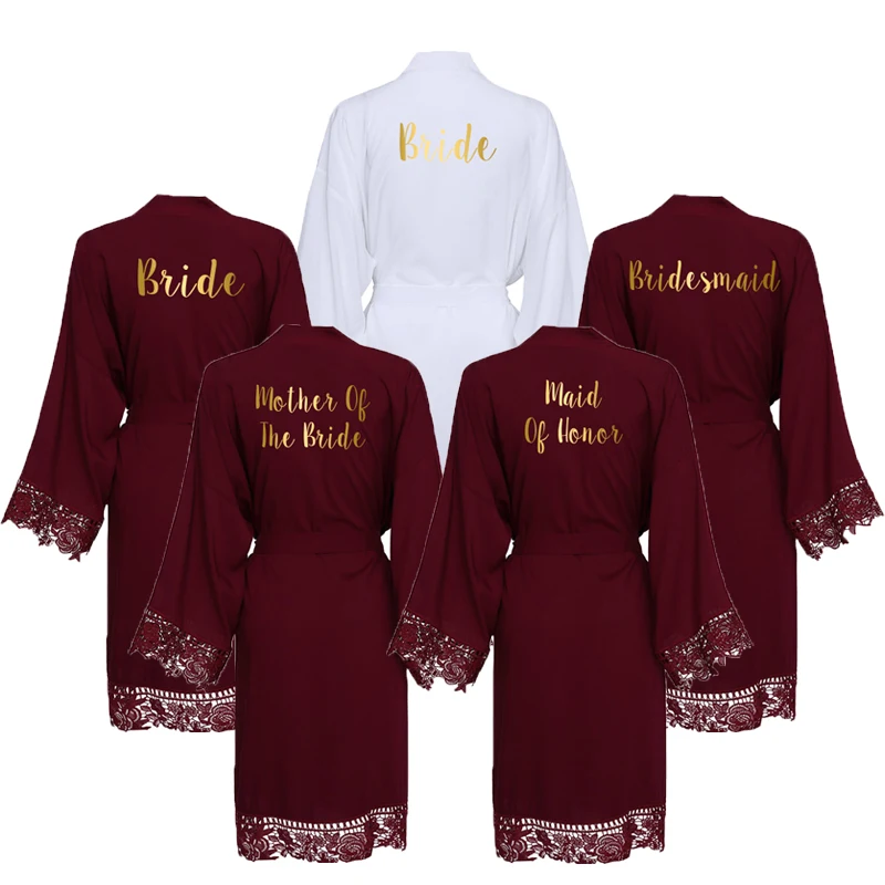 Cotton Lace Robes Women Bride Robe Bridesmaid Robes Women Wedding Robe Bride Robe Sleepwear Kimono Robe Bridal Robe