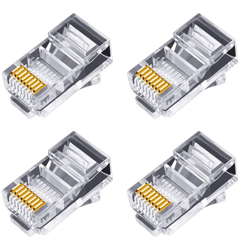 

NEW-100Pcs RJ45 Connector 6U Gold Plated Pass Through Ethernet Cables Module Plug Network RJ-45 Crystal Heads Cat5 Cat5e