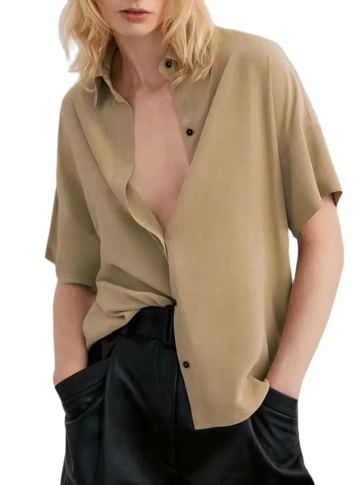 

2022 Fashion Summer Women Vintage High Quality Oversize Chiffon Shirts Office Lady Short Sleeve Loose Basic Tops Elegant Blouses