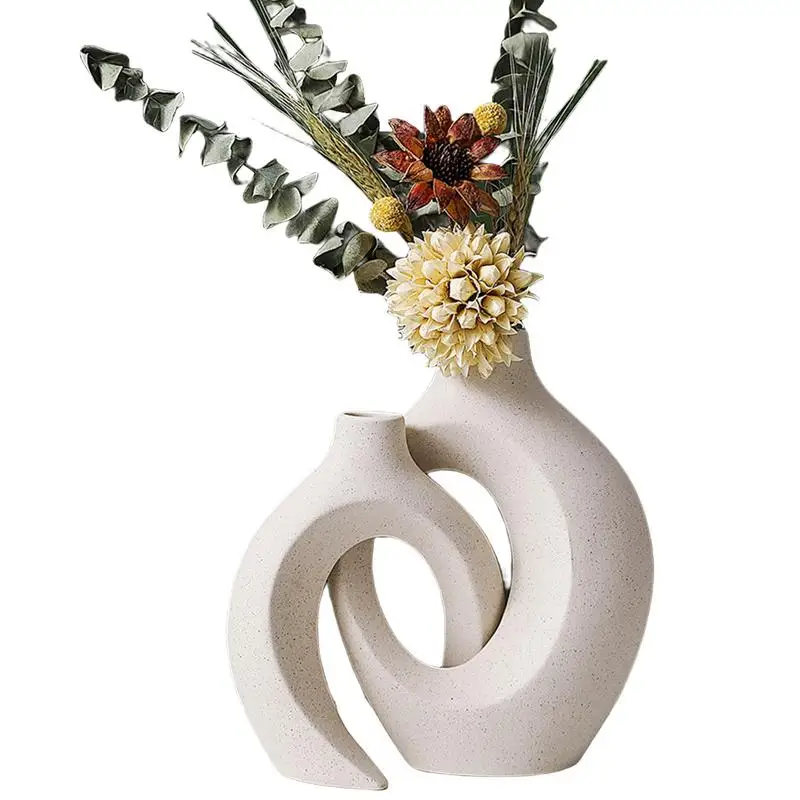 

Ceramic Vase Ornament Set 2-pcs Hollow White Ceramic Flower Vase Exquisite And Durable Home Hydroponic Flower Dryer