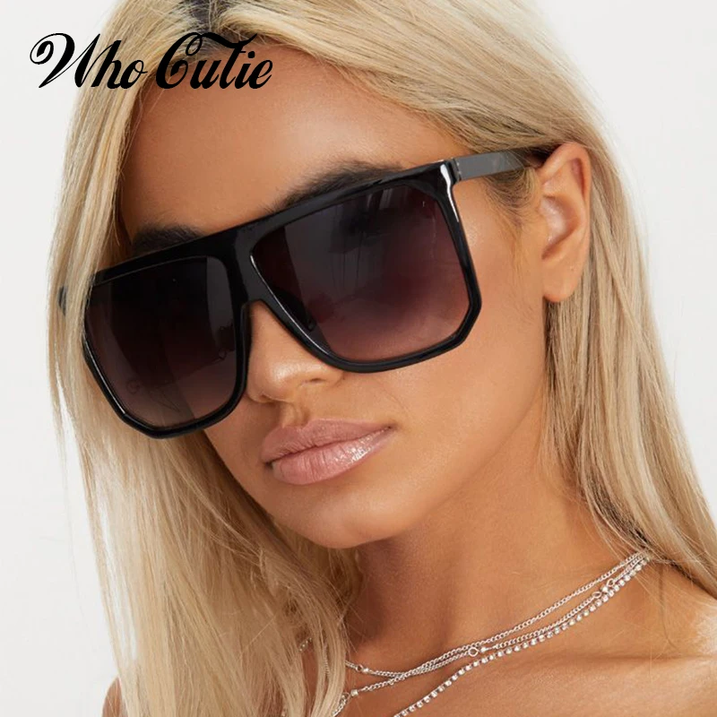 Who Cutie 2023 Oversized Pilot Sunglasses Women Brand Design Tortoiseshell Frame Flat Top Fashion Thin Sun Glasses Shades OM753