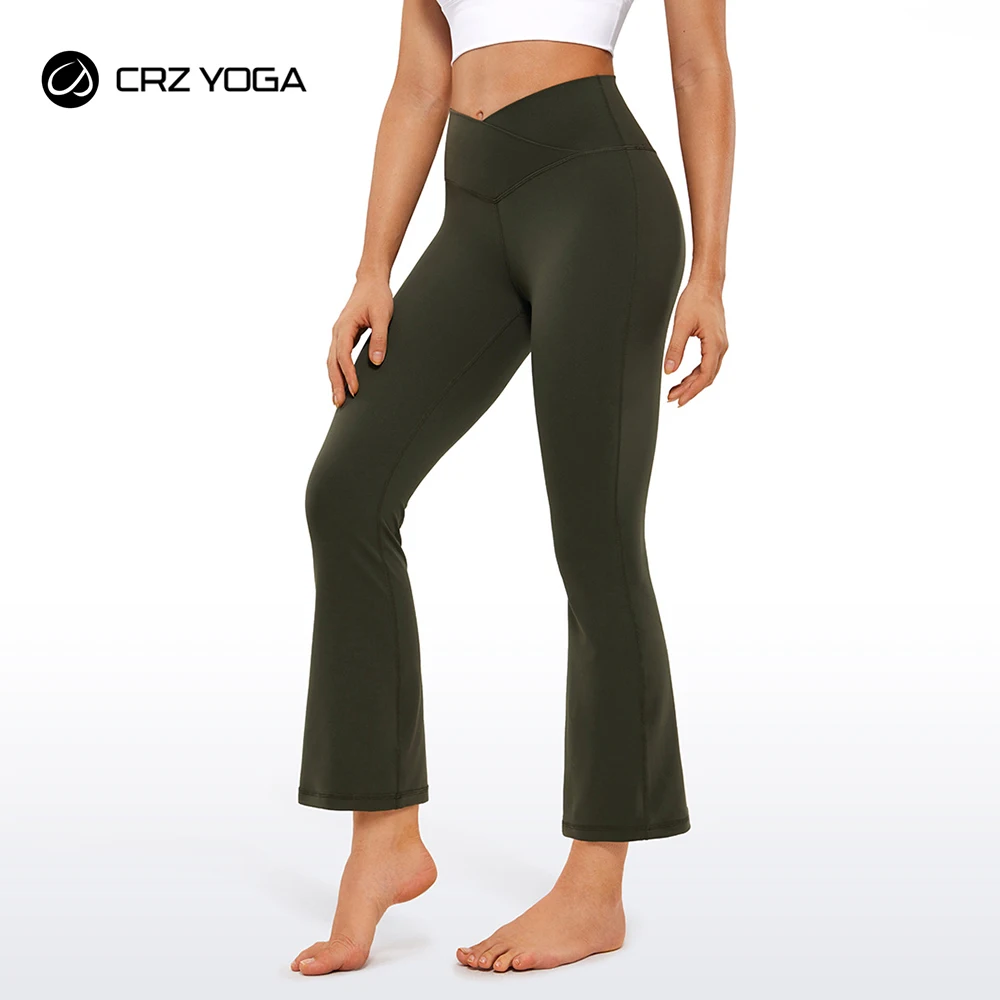 

CRZ YOGA Womens Butterluxe Crossover Flare Leggings 25.6" - High Waist V Cross Bell Bottom Bootcut Yoga Lounge Casual Pants
