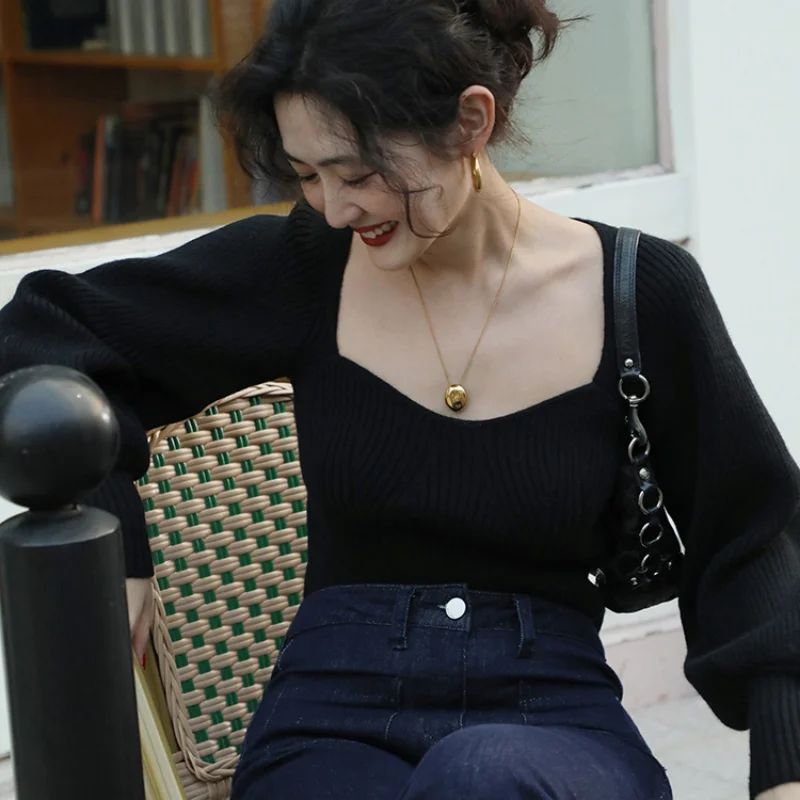 Пуловер женский с длинным рукавом элегантный повседневный однотонный