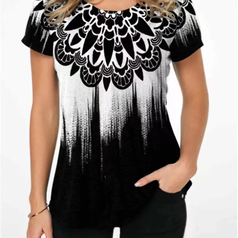 

Women's 3D printed T-shirts, Harajuku T-shirts with gradient, women's loose T-shirts, short sleeve T-shirts with round neck