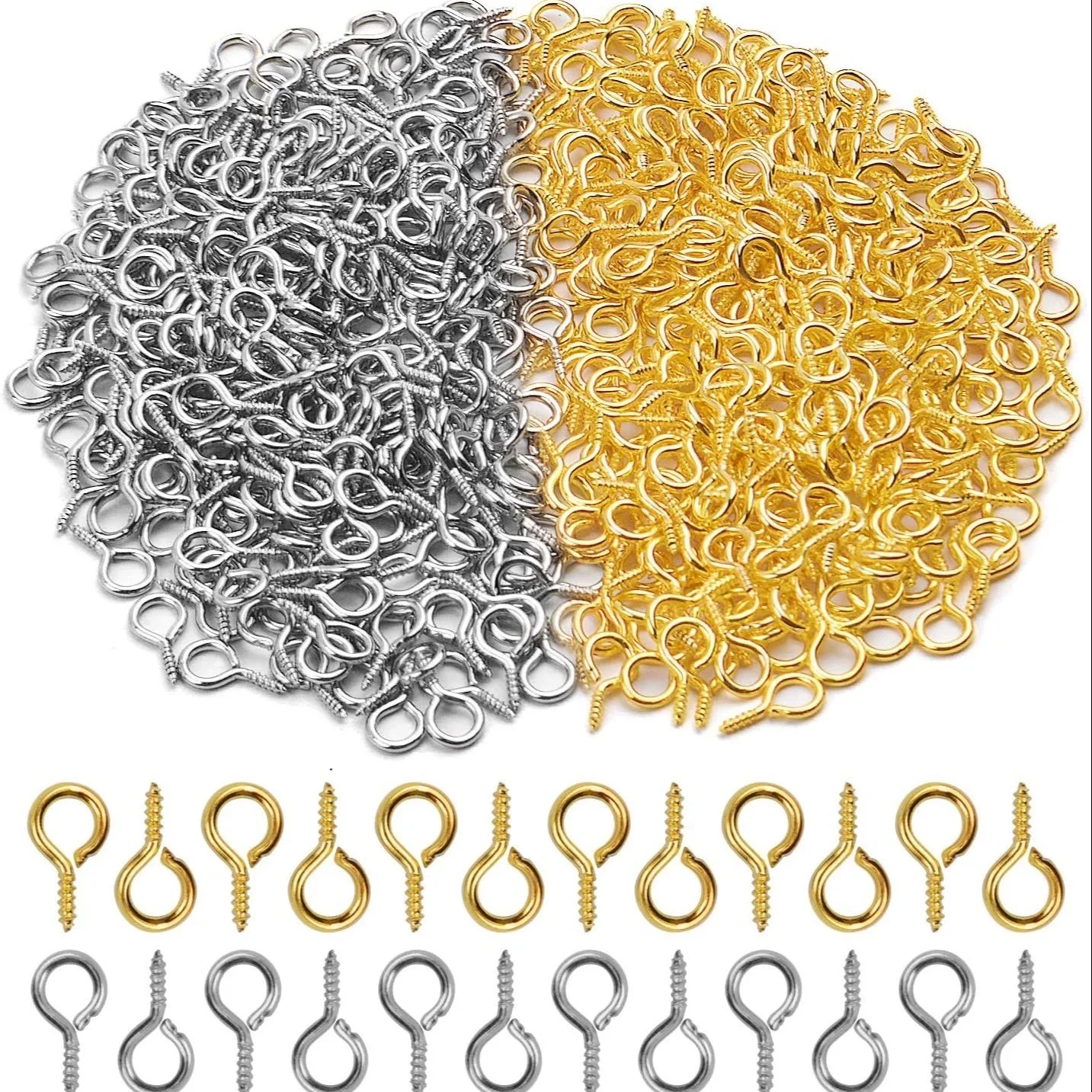 

200pc Small Tiny Mini Eye Pins Eyepins Hooks Eyelets Screw Threaded Gold Silver Clasps Hooks Jewelry Findings For Making DIY 8x4