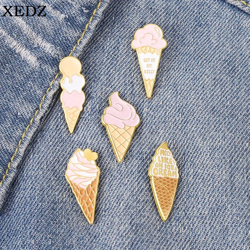 

Creative Cartoon Ice Cream Enamel Brooch Combined with Cream Chocolate Alloy Badge Pin Fashion Ladies Jewelry Children Gift