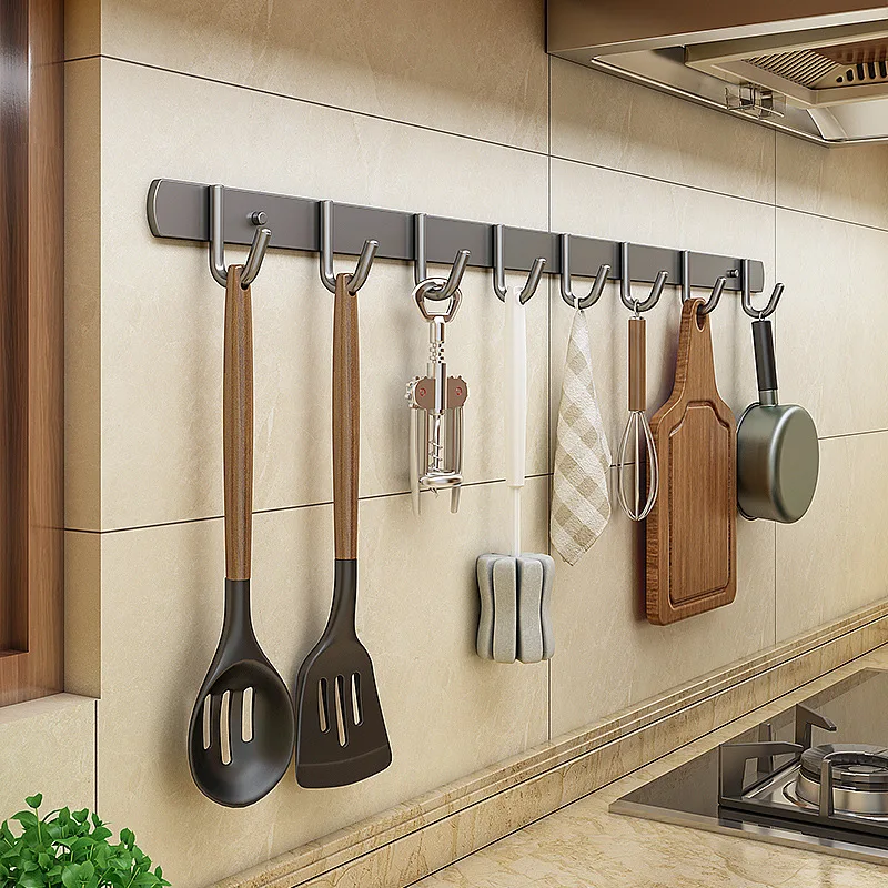 

Gray punch-free kitchen hook rack wall-mounted shelves multi-functional spatula spoon all products storage rack