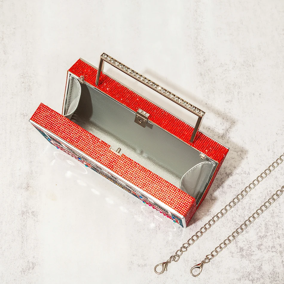 Женская вечерняя сумка-клатч с кристаллами металлической ручкой