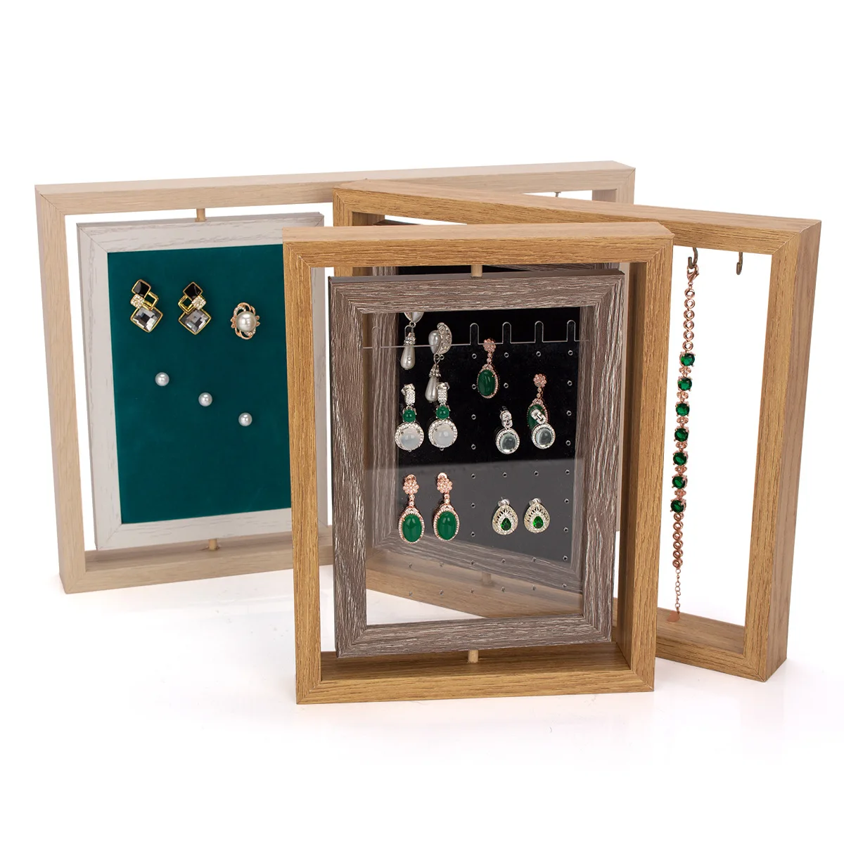 Earrings Display Holder Vintage Jewelry Frame Linen Pad Jewelry Display Organizer with 40 Pcs Pearl Pins