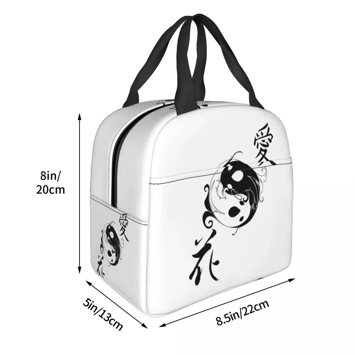 Изолированные сумки для ланча Ying Yang Koi Fish большой японский контейнер еды Kanji