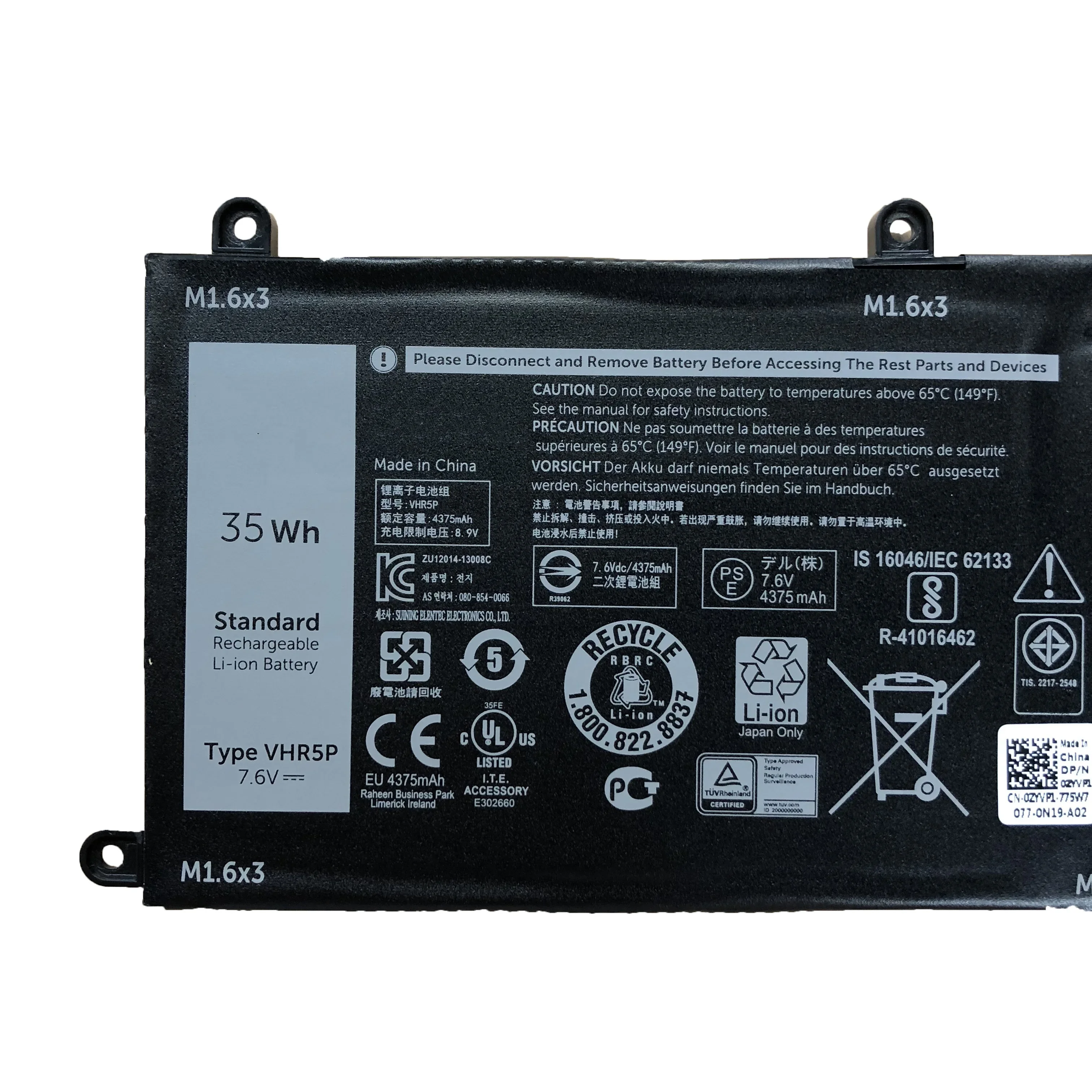 Оригинальный аккумулятор для ноутбука VHR5P 7 6 В 35 Втч DELL Latitude 11 5175 XRHWG 0XRHWG RHF3V