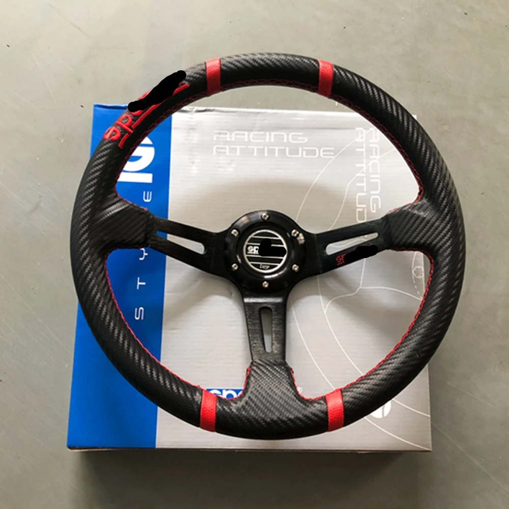 

Universal 350mm 14Inch SP Racing Steering Wheel Car Rally Race Carbon Leather JDM Steering Wheel Volante For VW HONDA TOYOTA BMW