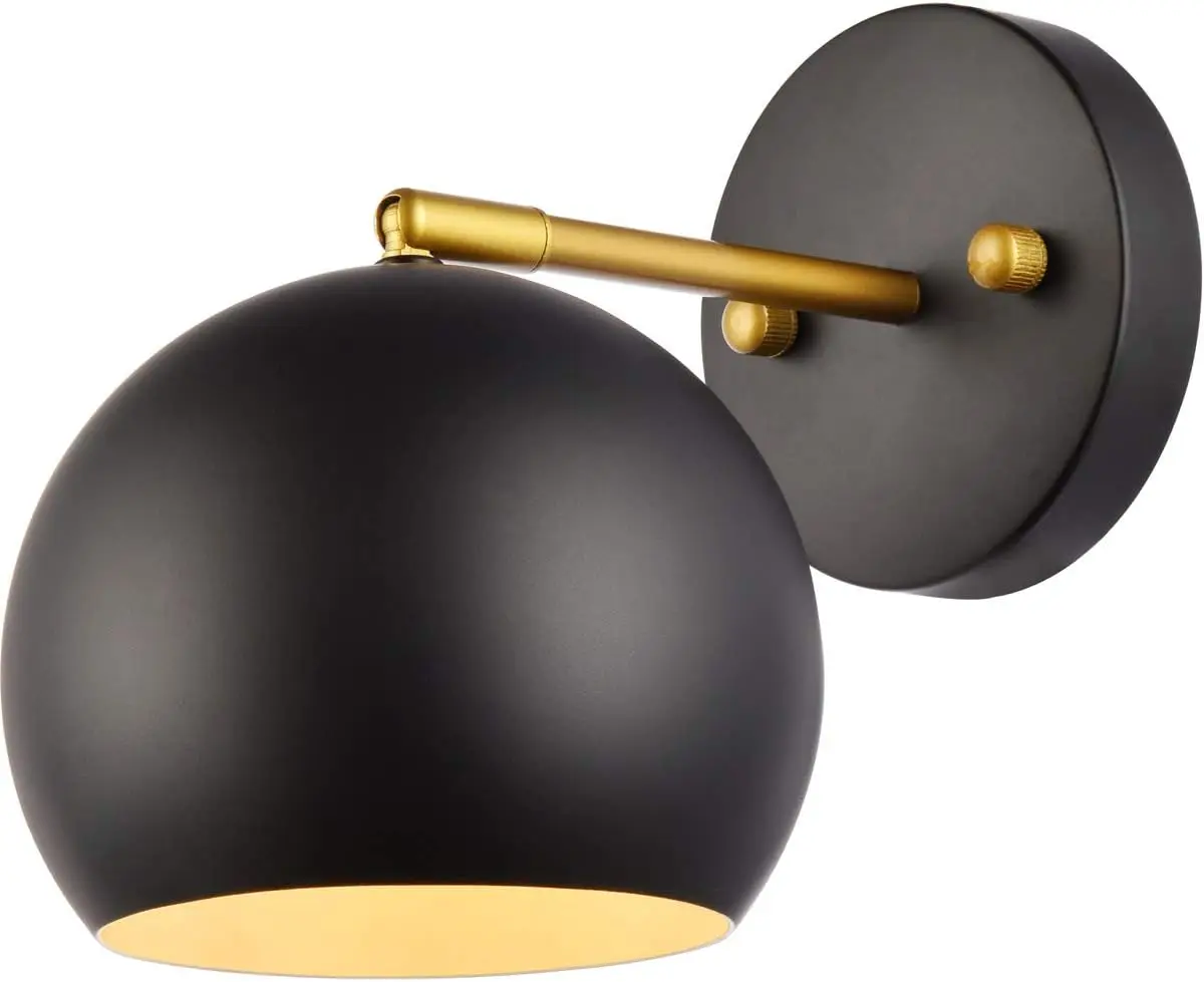

Modern Design 1 Light Black and Brass Sconce with Round Metal Shade