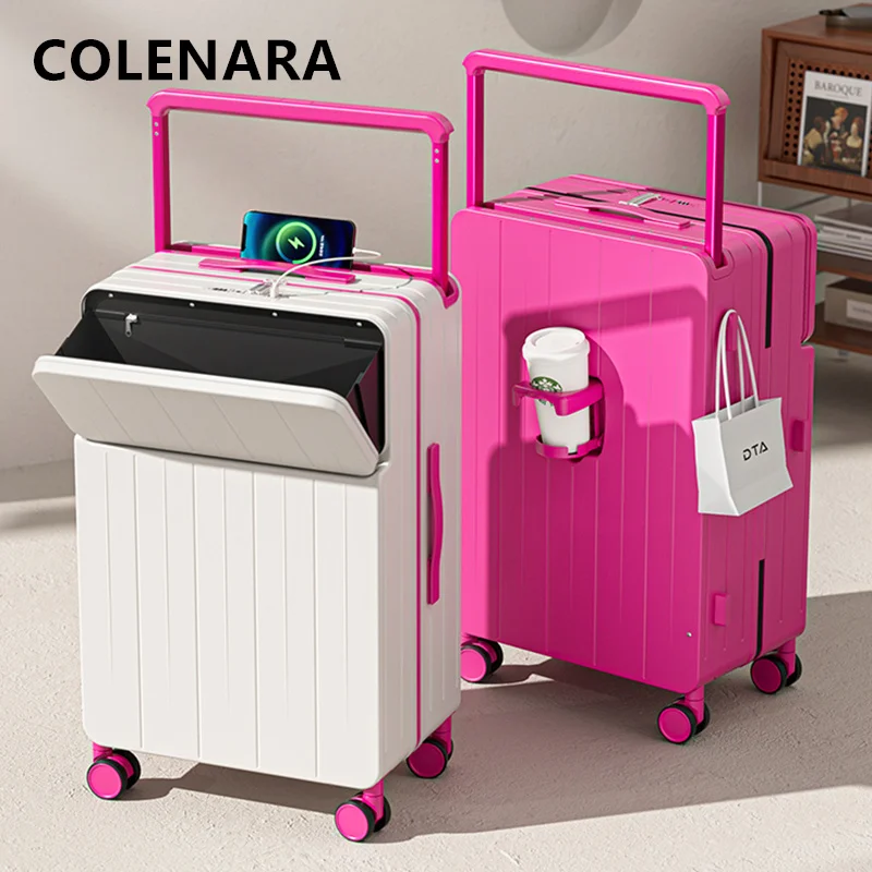 Фото COLENARA Высококачественный чемодан с зарядкой через USB, чехол для посадки, 20 дюймов, 22 дюйма, 24 дюйма, 26 дюймов, с передним отверстием, чемодан на тележке для ноутбука, чемодан для багажа в салоне №4