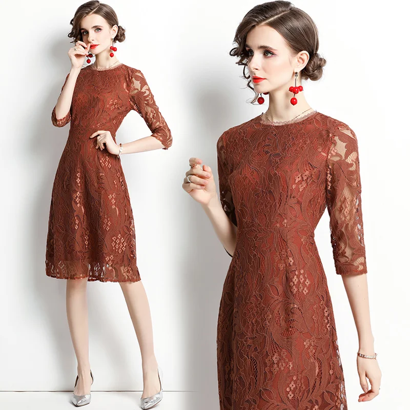 

Design Chic Ins Lace Flower Floral Embroidery Bodycon Tunic Slim A Line Dress Vintage Luxury Party Summer Birthday Dresses Women