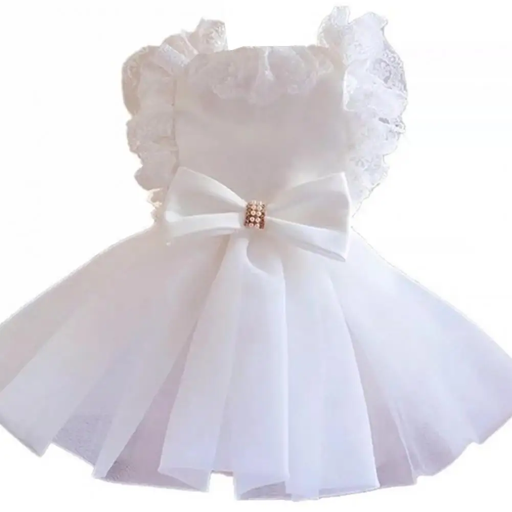 

PETWTILTIH Reliable Fluffy Hem Bow Design Pet Costume Perfect Match Pet Clothing White Fluffy Hem Bow Pet Clothes for Daily