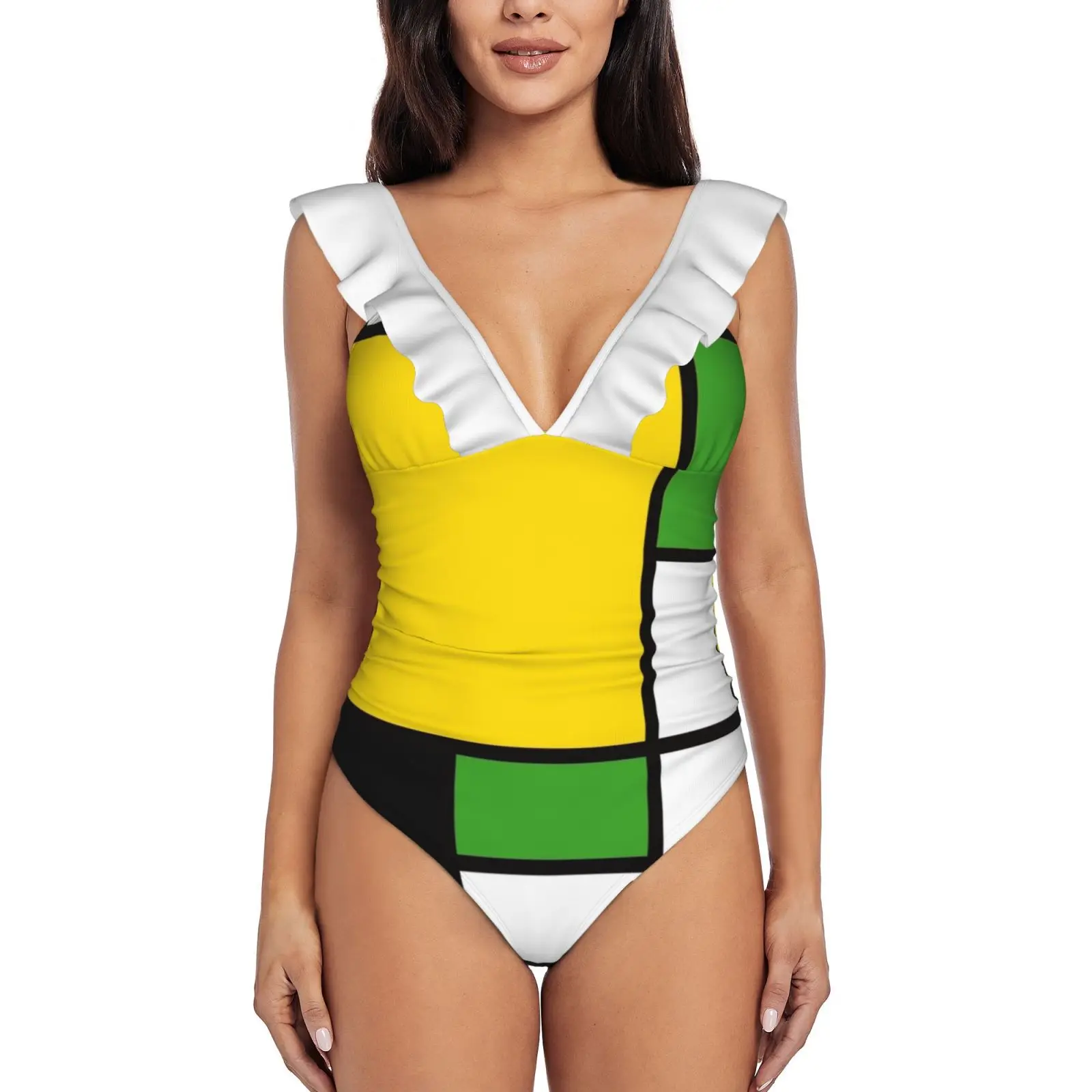 

Mondrian-женский сплошной купальник с оборками для велосипеда, боди, сплошной купальник, купальный костюм, пляжная одежда, велосипед, гоночный в...