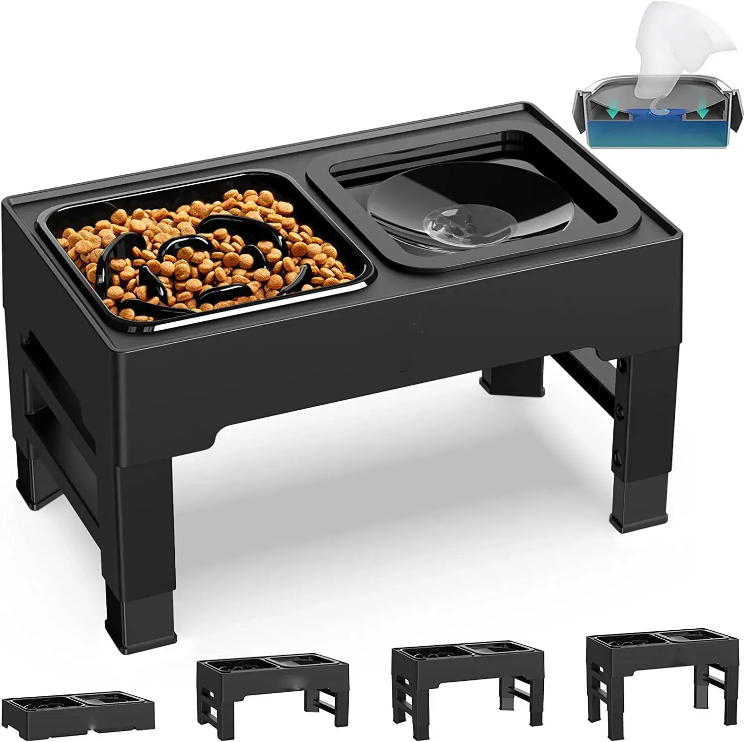 

С регулируемой миской, миска для кормления, маленькая миска для собак, миска для воды для собак, большая приподнятая медленная миска для собак