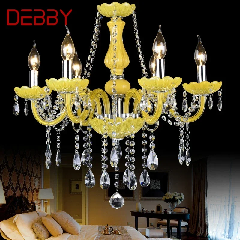 

DEBBY European Luxurious Crystal Pendent Lamp Yellow Candle Lamp Warm Living room and bedroom Restaurant Hotel Villa Chandelier