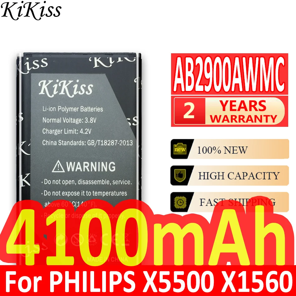 

KiKiss AB2900AWMC For PHILIPS Xenium X5500 X1560 CTX5500 CTX1560 Mobile Phone Replacement Battery 4100mAh Batteria + Tracking