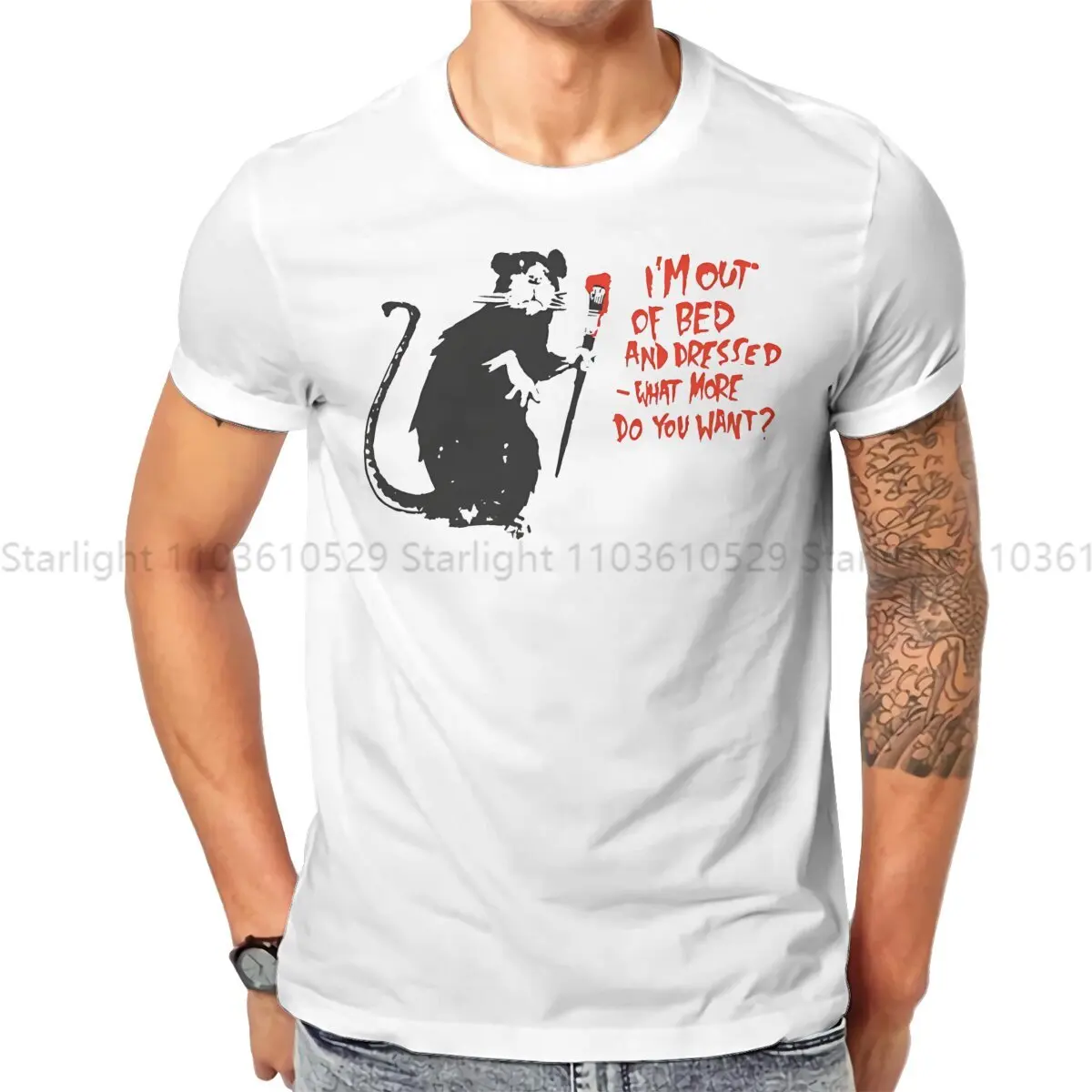 Бэнкси арт футболка из кровати крыса Базовая мужская одежда с принтом