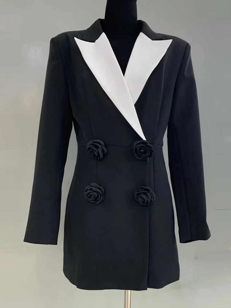 Женский двубортный пиджак в стиле ретро дизайнерский контрастных цветов с