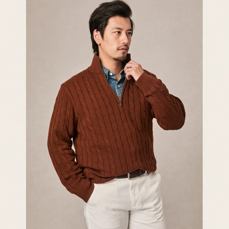 Осенне-зимний кашемировый свитер в стиле ретро с полуводолазкой на молнии