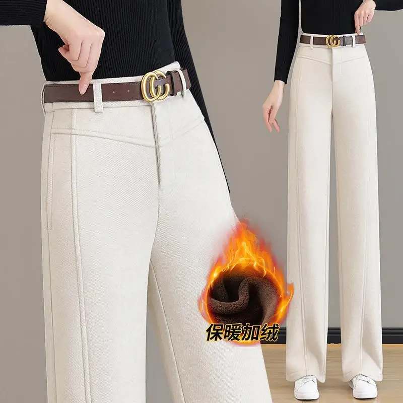 Women's Pants Woolen Autumn Fleece-lined Thickened Straight