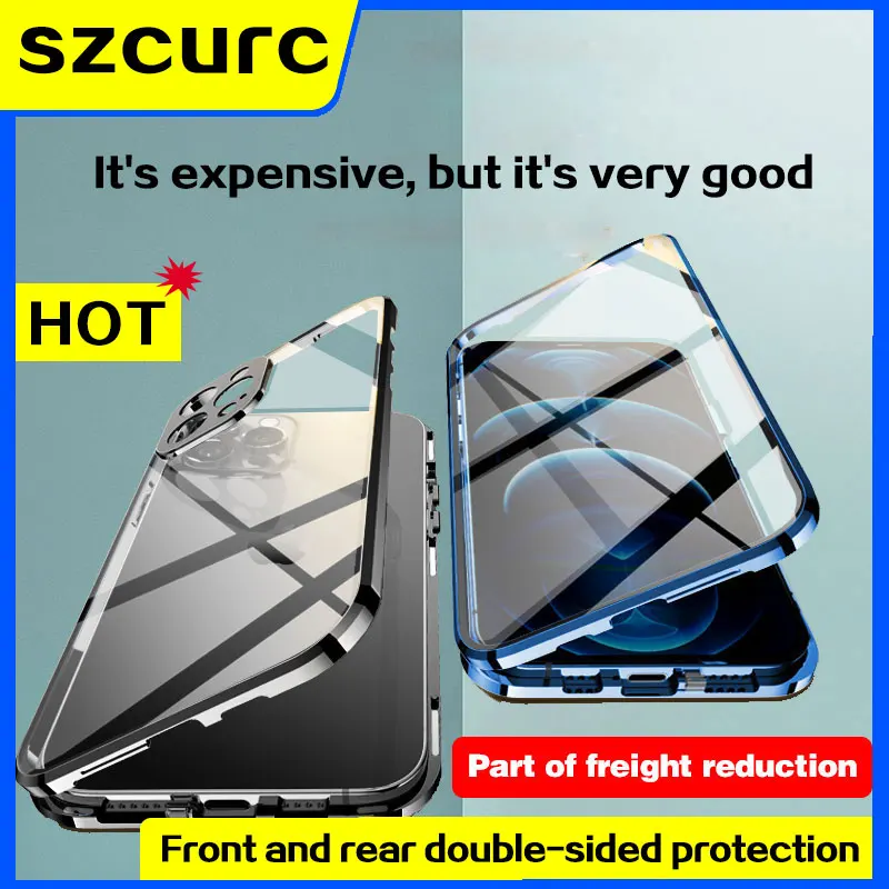 for iphone 11 pro max glass phone sleeve new 360° full protection magnetic adsorption iphone 12 x xr phone case 13 mini cover free global ship