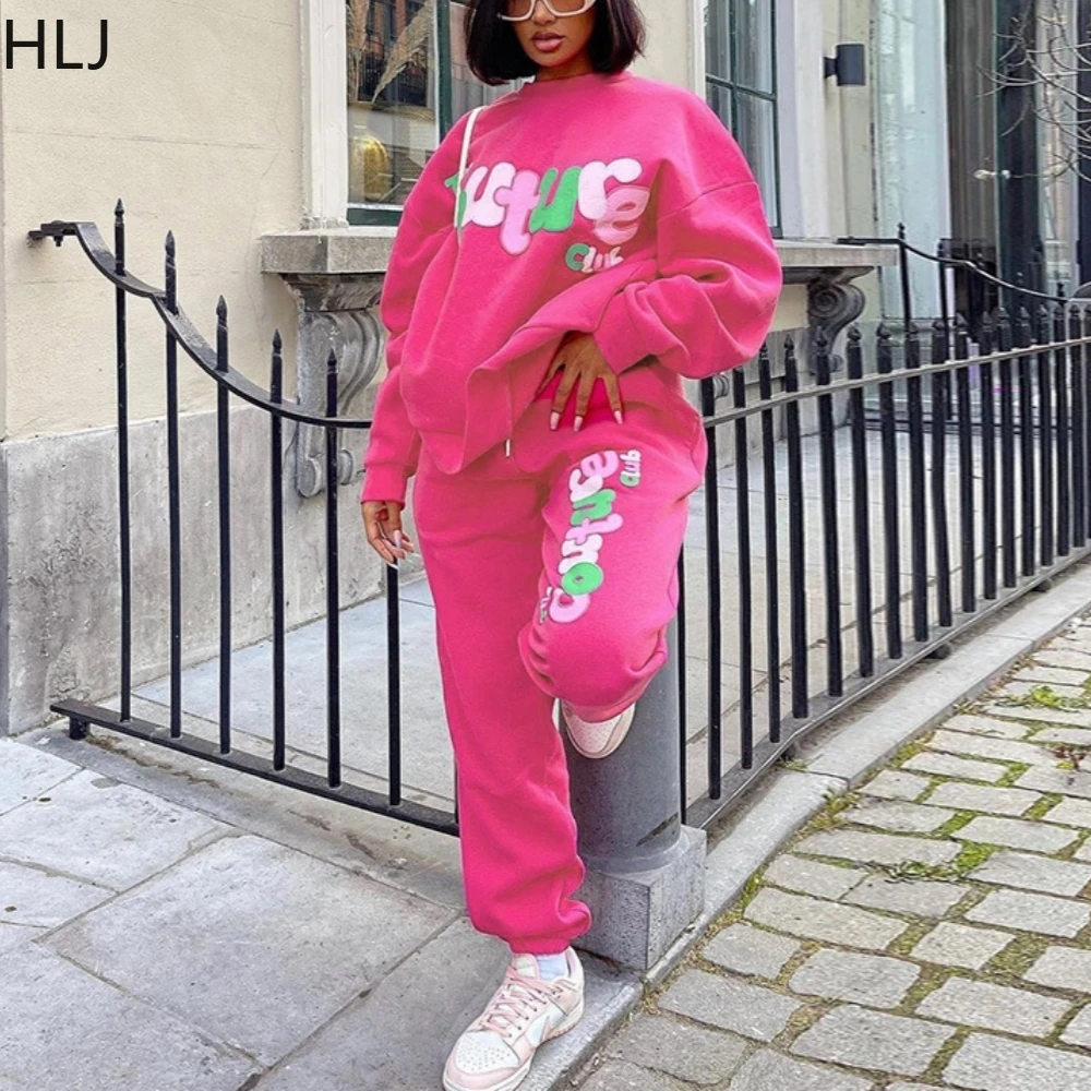 

HLJ Autumn Winter 2023 Tracksuits Women Casual Streetwear Sports 2 Pieces Set Outfits Letter Print sweatshirts + Pants Sets