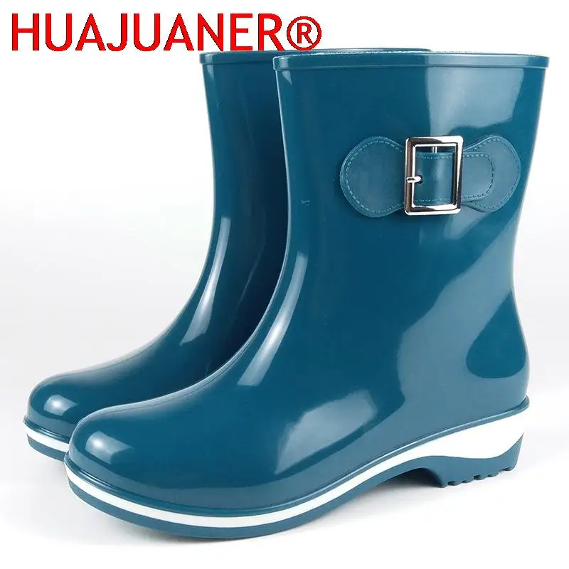 

Winter Summer Rain Boots For Women Anti-slip Warm Boots Wedges Platform Ankle Rainning Shoes Rubber Boots