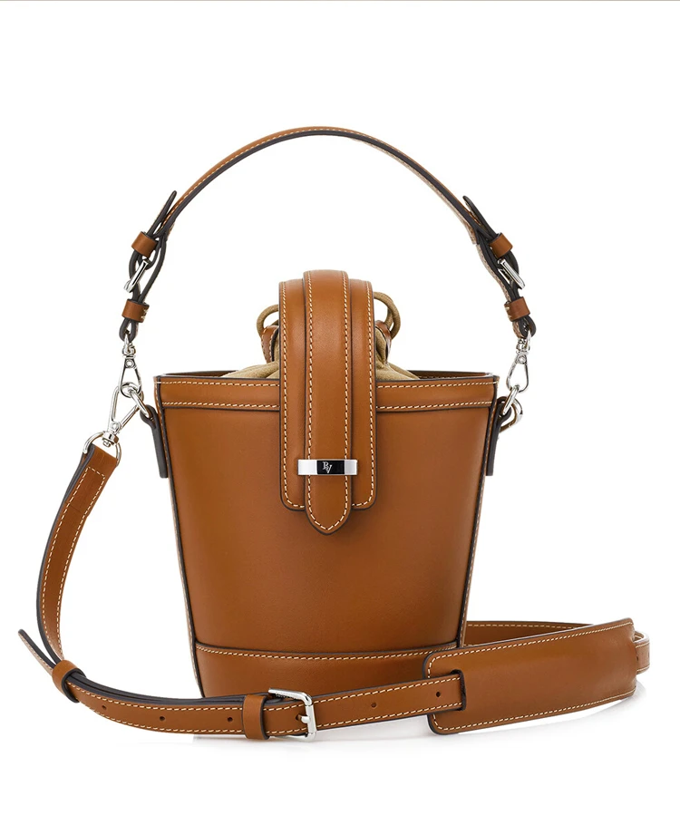 

Messenger Niche Bag Fashion Hand-Carrying Genuine Leather Shoulder Solid Mini Bucket Versatile Simple Women Bag Design Sense