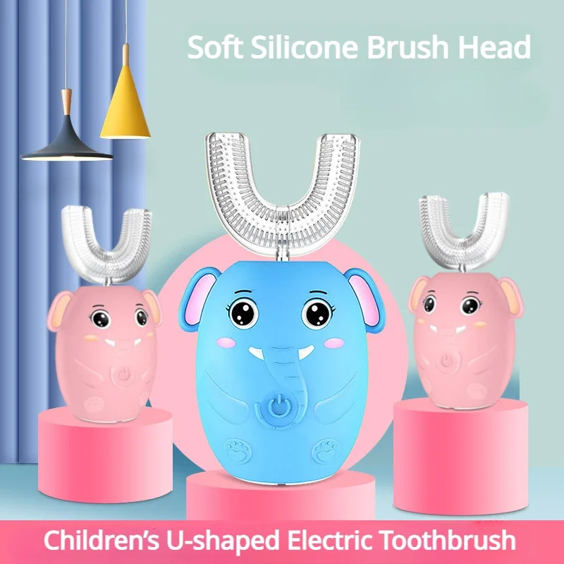 

Children’s U-shaped Electric Toothbrush 360 Gegrees Cleaning Tooth Brush Children Cartoon Toothbrush Soft Silicone Brush Head