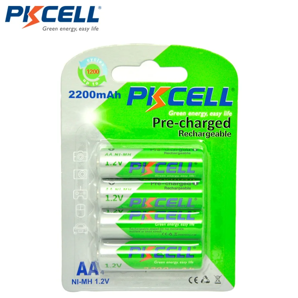 4Pcs/card PKCELL AA Rechargeable Battery Ni-MH 1.2V 2200mAh Low Self-discharge Durable NIMH 2A AA Batteries for flashlight toys